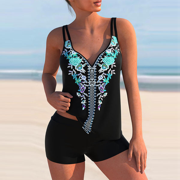 New European and American Split Bikini Swimwear Women's Printed Sexy Conservative Large Swimwear