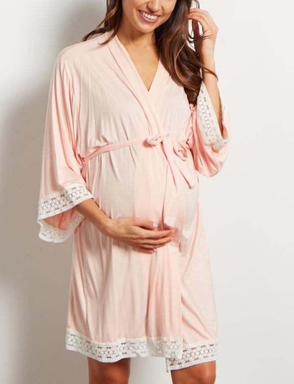 Elegant Solid Color Maternity Lace Patchwork Cardigan – 3/4 Sleeve Lace-Up Pregnancy Top for Women (EU & USA Trend)