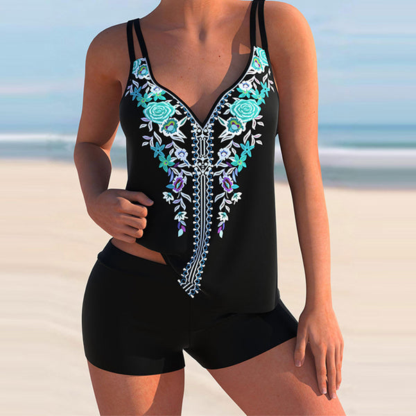 New European and American Split Bikini Swimwear Women's Printed Sexy Conservative Large Swimwear