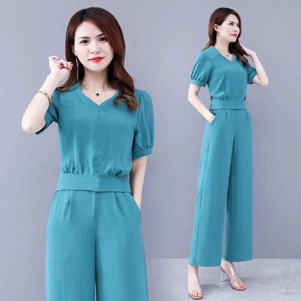 Fashionable Two-Piece Set for Women, Summer Style, Elegant and Youthful Look, Tummy-Covering Pants Suit