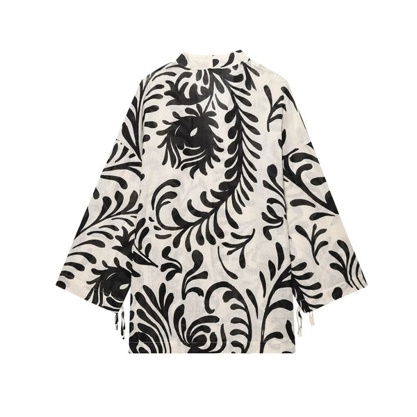 Women's Clothing Printed Kimono-style Outerwear + Long Pants Set