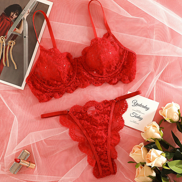 Sexy Lace Trim Sheer Lingerie Set for Women – Elegant Transparent Nightwear