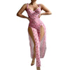 Sexy Lingerie Pink Valentine’s Day Long Dress and Thong Two-Piece Set Uniform Temptation for Women