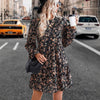 Fashionable Printed Long Sleeve Dress with One Button Loose Fit Autumn Style