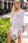 New Hand Hook Open Back Hollowed Out Tassel Inset Style Sexy Open Back Solid Color Long Tassel Patchwork Beach Cover Up
