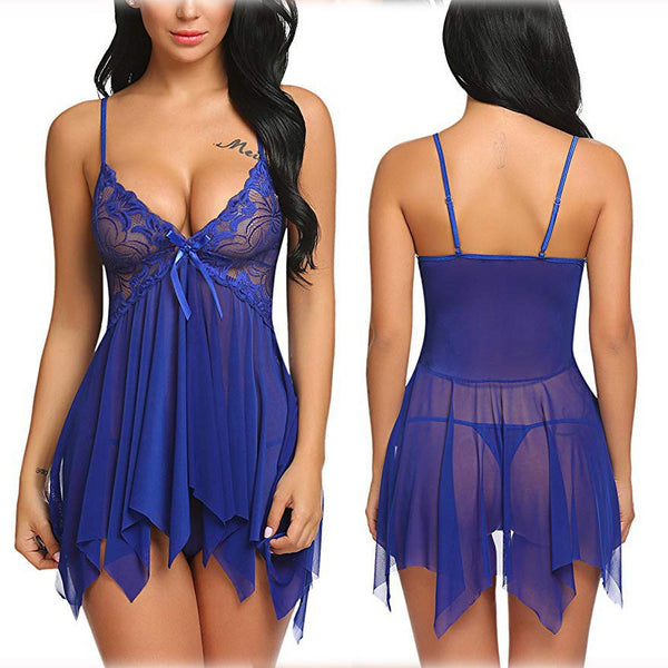 Mesh Women’s Perspective Sexy Lingerie Two-Piece Suspender Nightgown Set