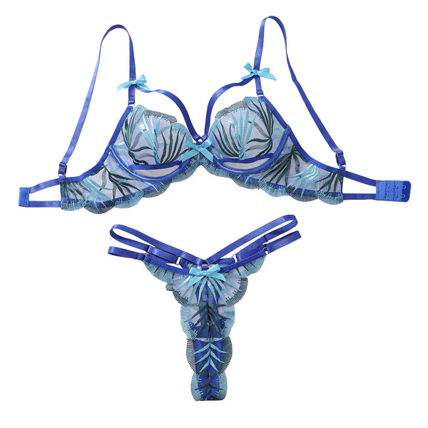 Thin Embroidered Hollow-Out Lingerie Two-Piece Set for Women – Sexy Sheer Mesh Bra & Panty