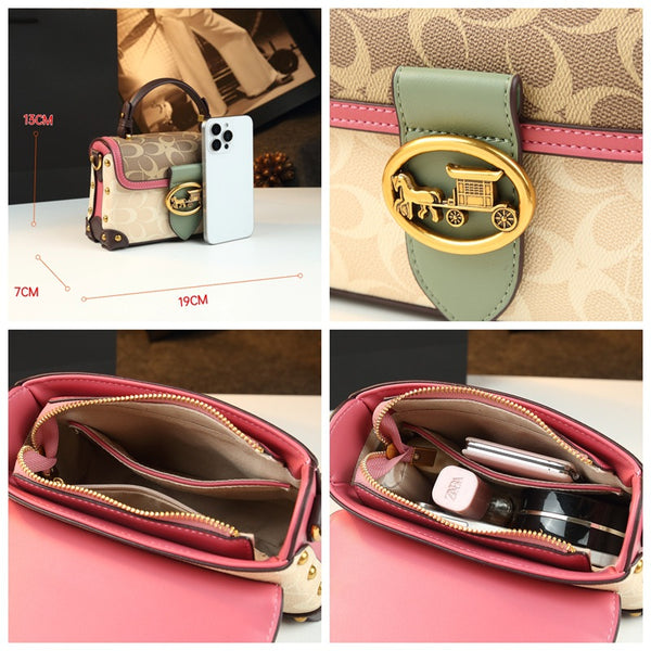 Leather Small Square Bag for Women, Fashionable Magenta Color, Handheld Mini Bag, Elegant and Stylish, Shoulder Crossbody Bag