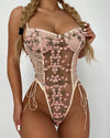Erotic Lace Flower Embroidery Lingerie Jumpsuit for Women – Sexy Lace-Up Sheer Perspective Nightwear