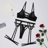 Sexy lingerie bra thong set with straps see through sexy three piece set for women