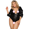 Ohyeah Sexy Black Bodysuit for Women – Deep V-Neck Long Sleeve Lace Erotic Lingerie, Plus Size Babydoll 80605