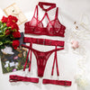 Complex Heavy Work Lingerie Thin Sexy Transparent Halter Bra Four-Piece Set for Women