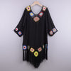 New Off Shoulder 3/4 Sleeve Hooked Flower Splice Irregular Tassel Beach Sunscreen Cover Up Ethnic Style Dress