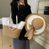 Straw Bag and Hat Set for Women, Beach Vacation, Versatile Sun Protection Wide Brim Hat, Commute Travel Large Capacity Tote Bag