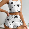Sexy Lingerie Set with Heart Print Sweet Strap Nightwear Suit for Women