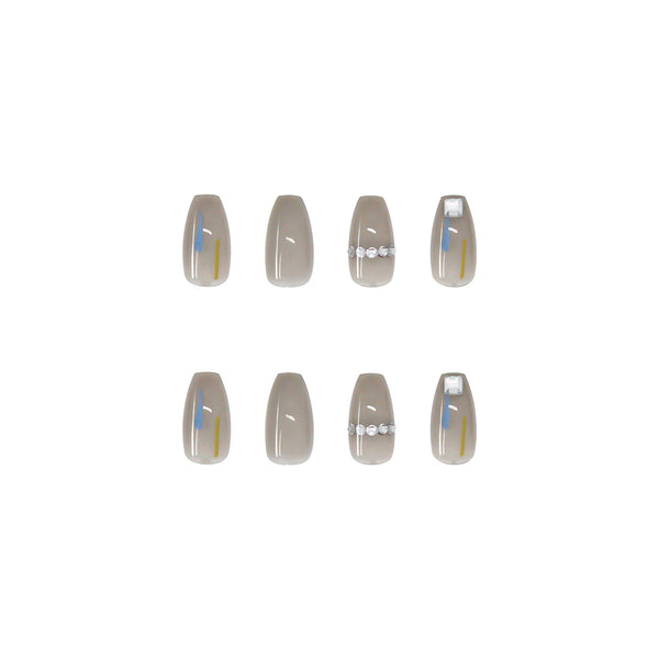 Transparent Gray Manicure Niche High-End Square Drill Wearing Nails Fake Nails Removable Nail Stickers Nail Stickers Finished Nails