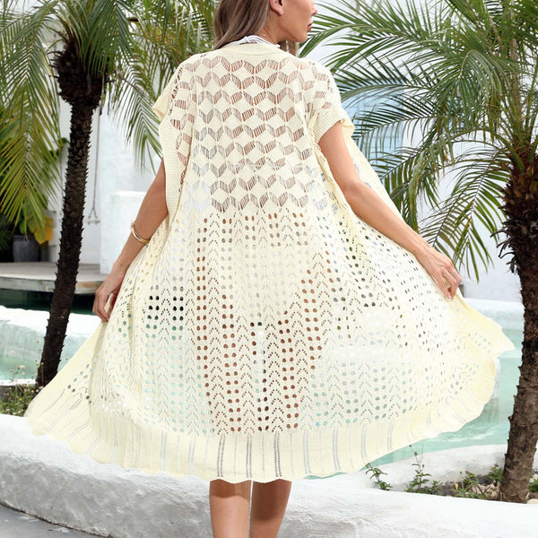 Long Cardigan Crochet Hollow Bikini Cover-up Sunscreen Beach Dress