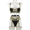 Sexy Lingerie Set for Women – Gold & Silver Striped PU Leather Splicing Erotic Nightwear