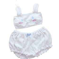 Cute Lingerie Animated Pattern Shoulder Straps Japanese Soft Girl Pink Black Milk Silk Plush Tube Top Pajamas for Women