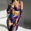 Tie-Dye Colorful Mesh Lingerie Set for Women – Sexy Five-Piece Small Bust Gathering Nightwear