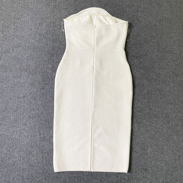 Luxury White Floral Bandage Dress – Elegant French Party Silhouette | AYEMOSH