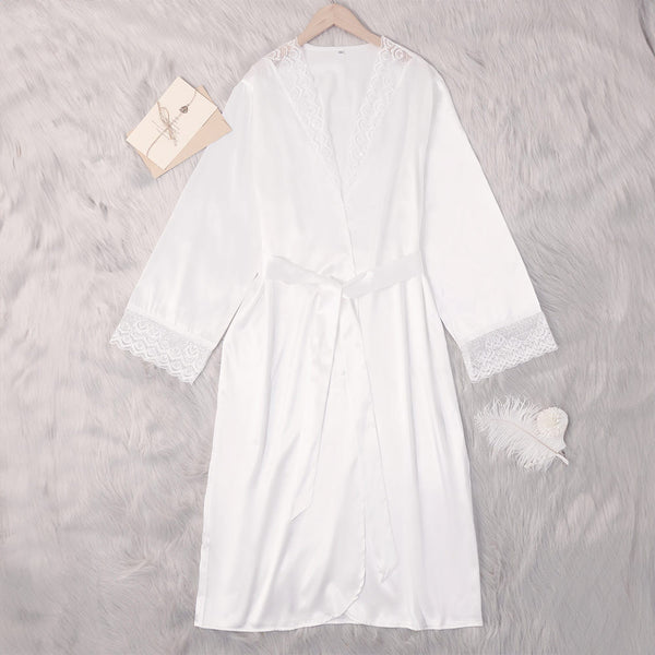 European and American Lace Trimmed Robe Solid Color Casual Nightwear Women's Homewear