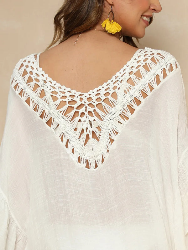 Women's hand hook patchwork ruffle edge beach skirt bikini outer cover shirt