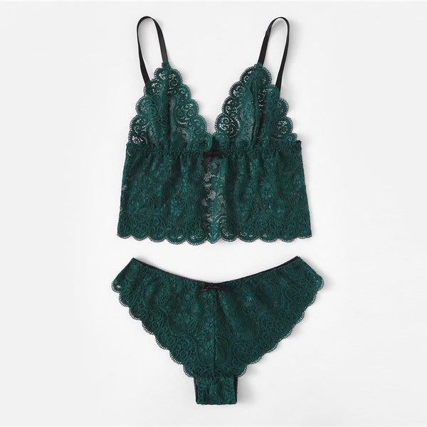 Army Green Sexy Floral Lace Cami Lingerie Set Burgundy Women Bra And Brief Sets Wireless Sexy Underwear Bra Set