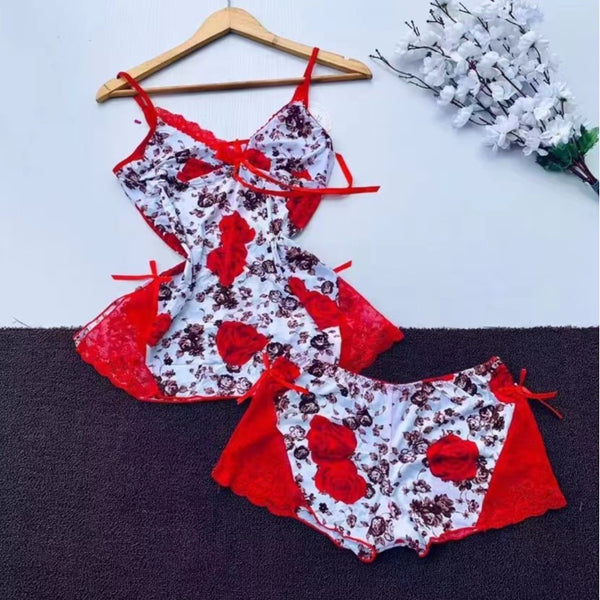 Floral Lace Nightwear Set for Women – Soft Camisole Top & Shorts
