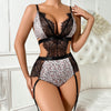 Lace Patchwork Leopard Print Lingerie for Women – Low-Cut Sexy Sheer Nightwear Without Steel Ring