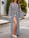 European and American new style chiffon positioning print holiday loose long-sleeved beach jacket long cardigan bikini cover-up