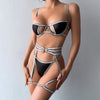 Sexy Lingerie Set for Women – Gold & Silver Striped PU Leather Splicing Erotic Nightwear