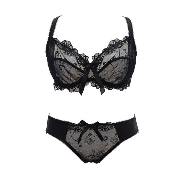 transparent bra panties lace bra set New embroidery bras underwear women set plus size lingerie sexy C D cup Ultrathin