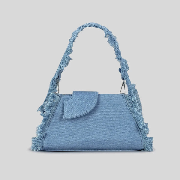 Fashion Trimmings Denim Women Handbags Designer Wide Strap Shoulder Bag Luxury Blue Armpit BagsSmall Tote Female Purse