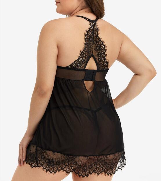 Sexy Lingerie Suspender Skirt – Black Silk & Lace Nightdress, Plus Size Nightwear S-5XL, Wholesale Factory