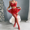 Muse European & American Style Sexy Red Lace Lingerie – Transparent Four-Piece Set for Women