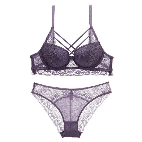 Classic Bandage Black Bra Set Push Up Brassiere Thick Cotton Underwear Set Sexy Bras Lace Embroidery Gather Women Lingerie Sets