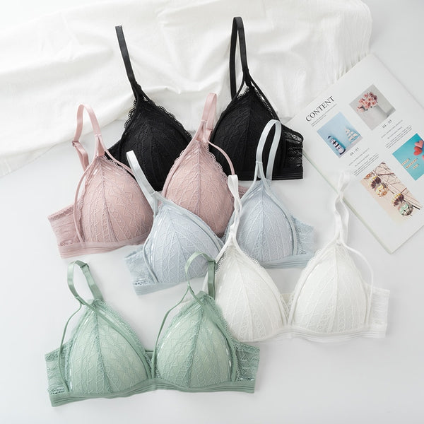 Floral Lace Bras for Women Sexy Lingerie Beauty Back Deep V Bralette Wire Free Thin Underwear Push Up Bra Female Brassiere
