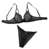 Low Cut Gathered Bra Set – Sexy Mesh Hollow Out Lingerie Two-Piece Set for Women