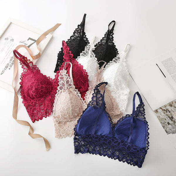 Lace Sexy Lingerie Wireless Bra For Women Padded Push Up Bralette Female Brassiere Summer Soft Backless Fashion Bras Underwear
