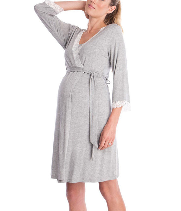 Fashion Ruffled Three-Quarter Sleeve Maternity Dress Robe Nightwear for Women