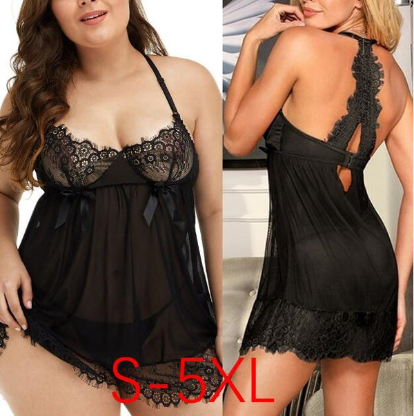 Sexy Lingerie Suspender Skirt – Black Silk & Lace Nightdress, Plus Size Nightwear S-5XL, Wholesale Factory