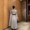 V-neck polka dot printed slit long sleeved dress long skirt women's dress