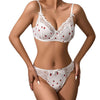 Printed Lace Bra Set with Steel Ring Gathering Bowknot Erotic Underwear