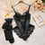 Satin Lace Spliced Romper with Steel Ring Gathering Crotch Shaping Underwear Set with Silk Stockings