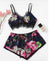Multicolor Lace Trim Floral Print Satin Sexy Women Lingerie Set Boho Wireless Intimates Femme Bra Underwear Set