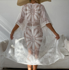 European and American Swimsuit Coat Sunscreen Bandage Sexy Hollow Cardigan Mid length Outer Embroidered Beach Bikini Cover up