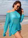 Solid color long sleeved knitted fashionable vacation bikini beach cover shirt