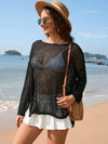 Solid color long sleeved knitted fashionable vacation bikini beach cover shirt
