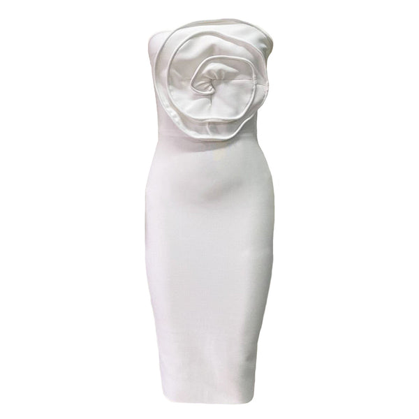Luxury White Floral Bandage Dress – Elegant French Party Silhouette | AYEMOSH